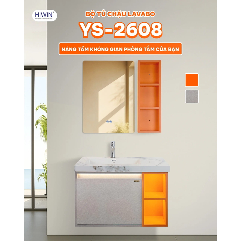 Bộ tủ chậu Lavabo màu vân đá trắng dài 1m Hiwin YS-2619