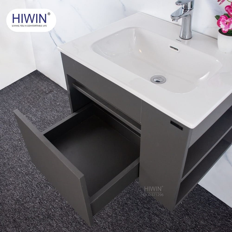Bộ tủ chậu Lavabo treo tường gương cắt màu hồng Hiwin YS-1471