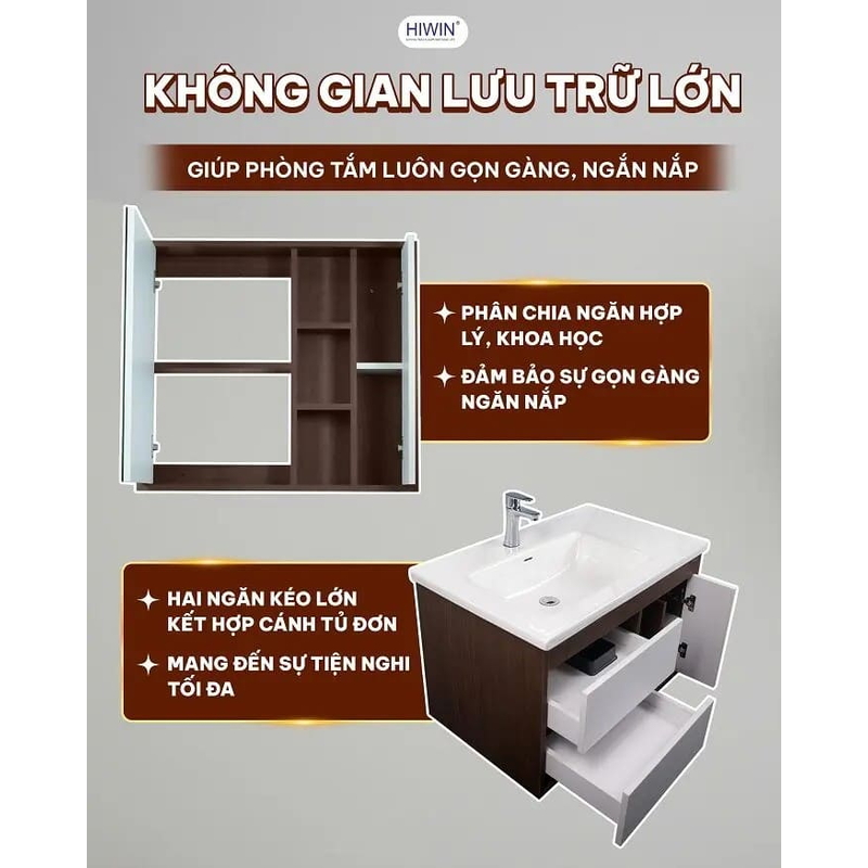 Bộ tủ chậu Lavabo nâu vân gỗ kết hợp màu trắng Hiwin YS-2618 