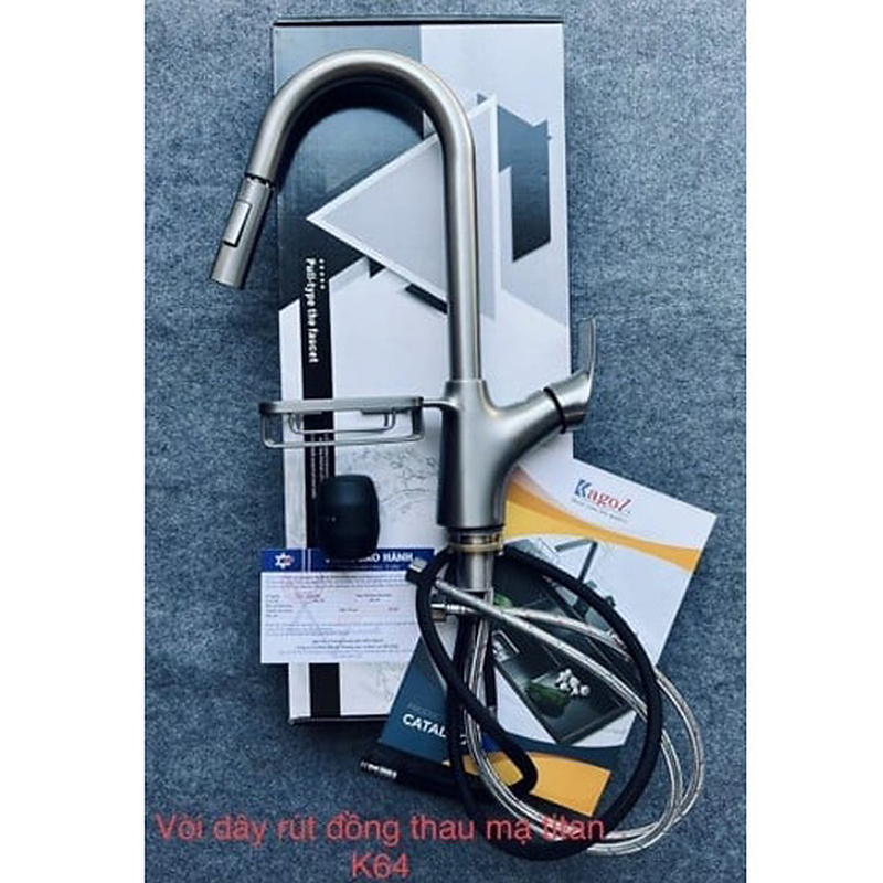 Vòi rửa bát nóng lạnh dây rút đồng Kagol K64