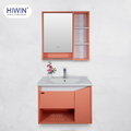 Bộ tủ chậu Lavabo treo tường màu hồng có thanh treo khăn Hiwin YS-2621