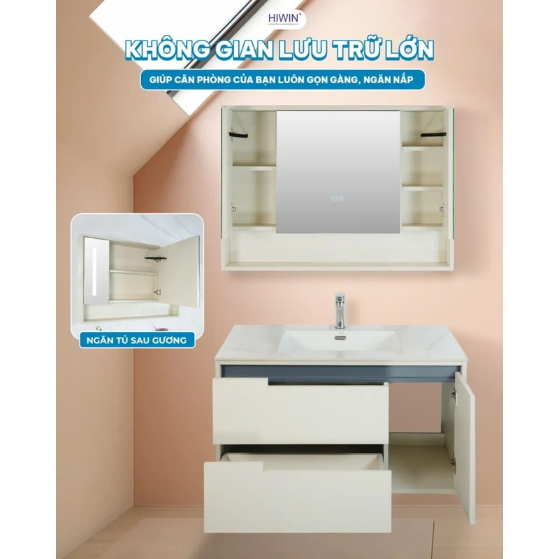 Bộ tủ chậu Lavabo treo tường gương led thông minh Hiwin YS-014