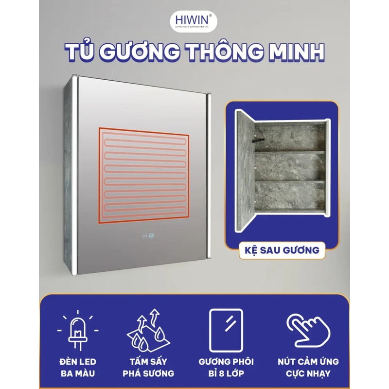 Bộ tủ chậu Lavabo treo tường gỗ plywood vân đá Hiwin YS-2604