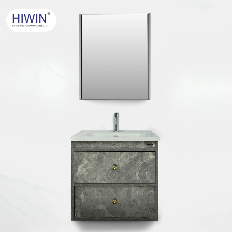 Bộ tủ chậu Lavabo treo tường gỗ plywood vân đá Hiwin YS-2604