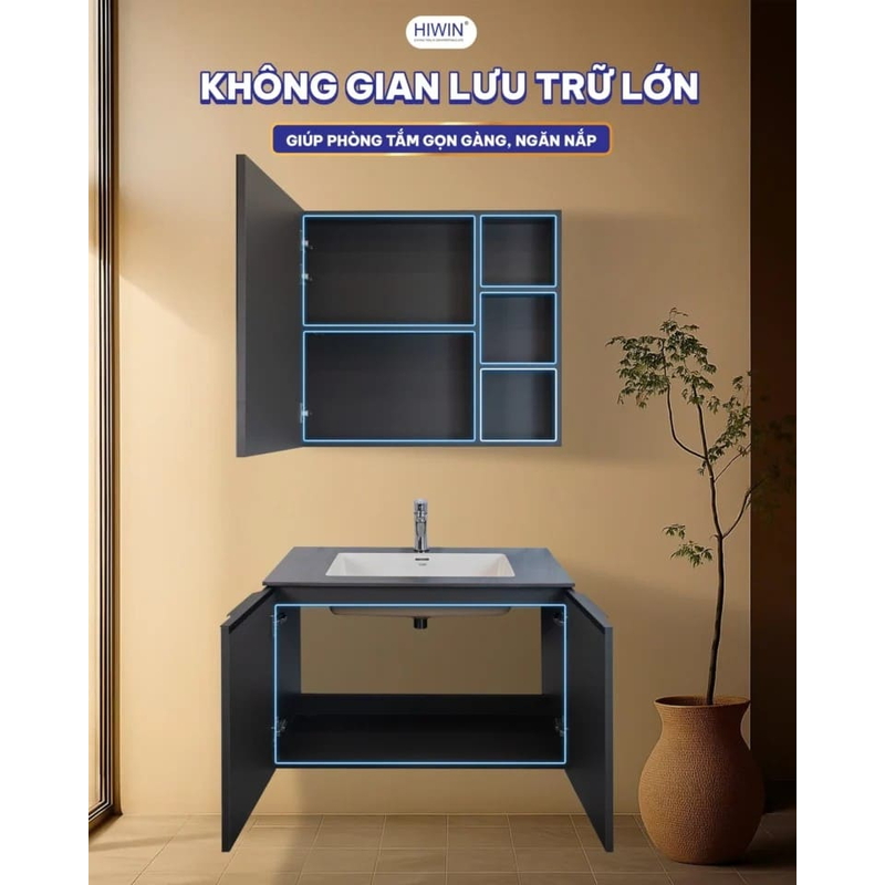 Bộ tủ chậu Lavabo treo tường chất liệu nhựa đen Hiwin YP-010