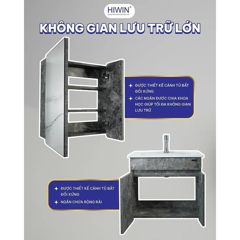 Bộ tủ chậu Lavabo treo tường Hiwin YS-2614