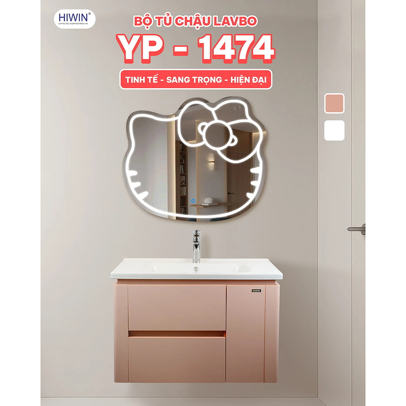 Bộ tủ chậu Lavabo treo tường màu hồng Hiwin YS-1474