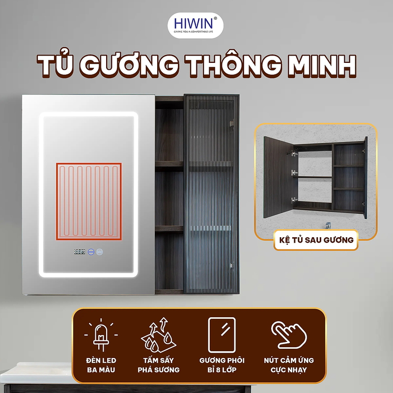 Bộ tủ chậu Lavabo treo tường màu xám vân gỗ Hiwin YS-2625 