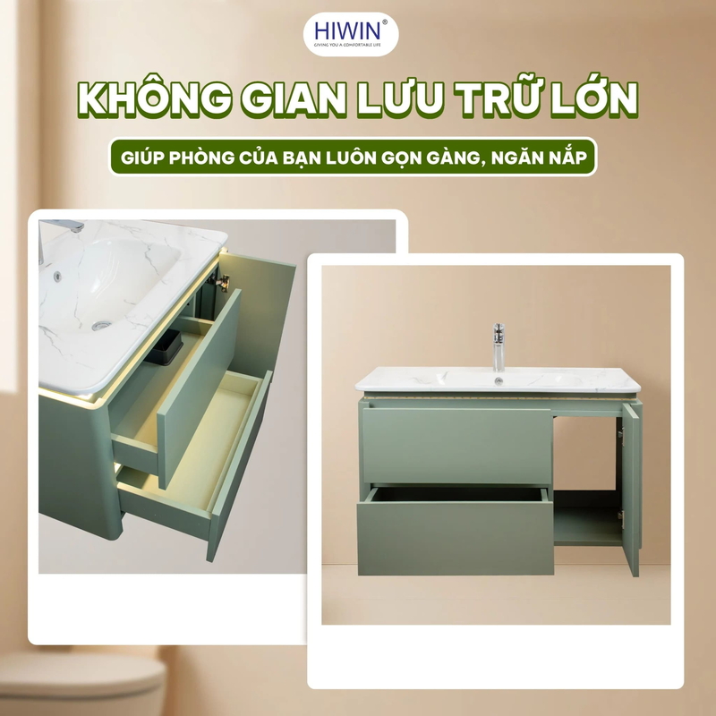 Bộ tủ chậu Lavabo treo tường dèn led cảm biến Hiwin YS-1475