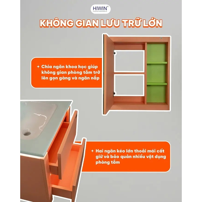 Bộ tủ chậu Lavabo treo tường đèn led cảm biến thông minh Hiwin YS-2615