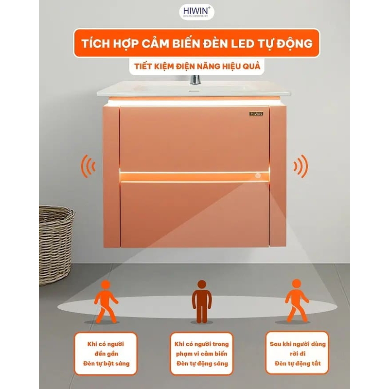 Bộ tủ chậu Lavabo treo tường đèn led cảm biến thông minh Hiwin YS-2615