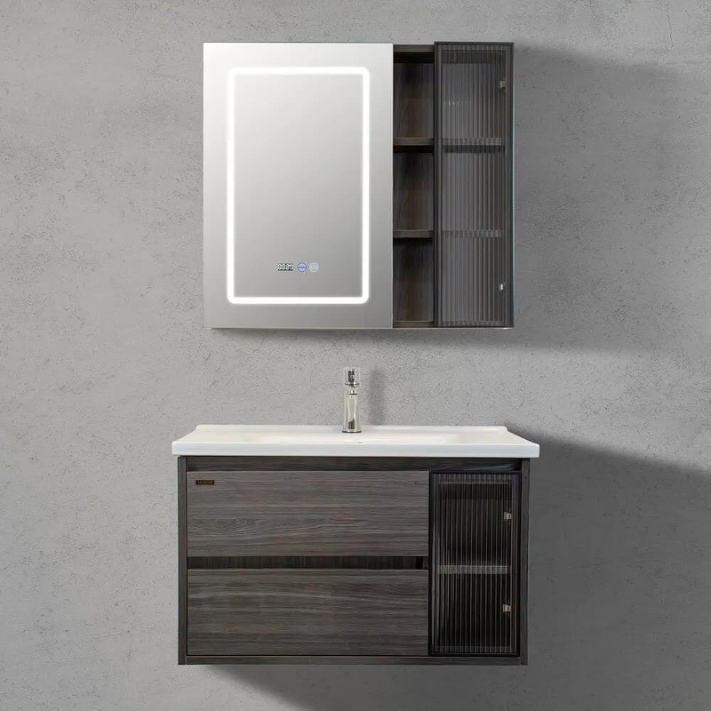 Bộ tủ chậu Lavabo treo tường màu xám vân gỗ Hiwin YS-2625 