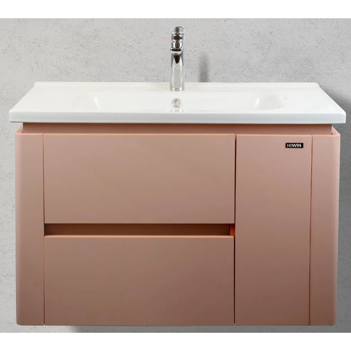Bộ tủ chậu Lavabo treo tường màu hồng Hiwin YS-1474