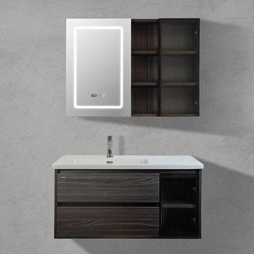 Bộ tủ chậu Lavabo treo tường màu xám vân gỗ Hiwin YS-2626