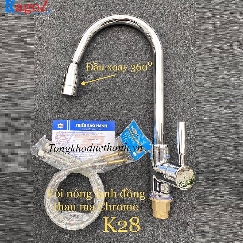 Vòi rửa bát đồng nóng lạnh cần tròn Kagol K28