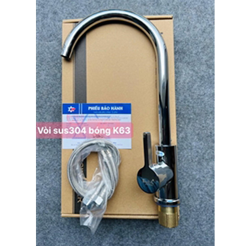 Vòi rửa bát inox nóng lạnh cần xoay bi Kagol K63