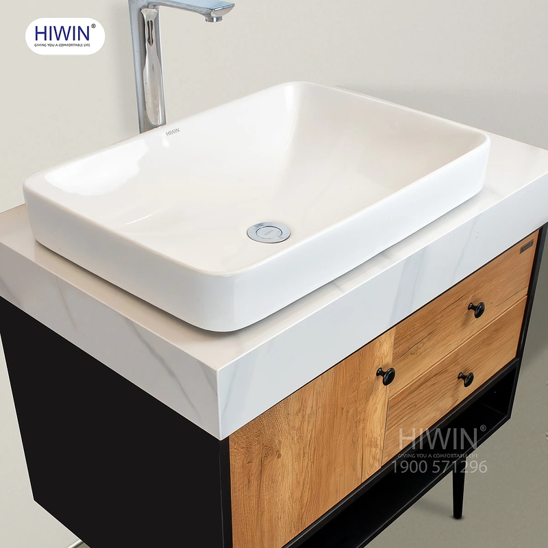 Bộ tủ chậu Lavabo màu vân gỗ có chân đế Hiwin YS-2638