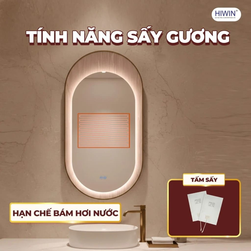 Gương soi nhà tắm khung Inox Hiwin M-E4076LD-GW