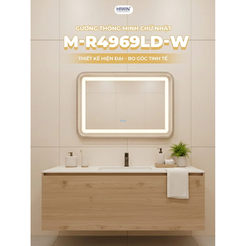 Gương đèn led cảm ứng chữ nhật Hiwin M-R4969LD-W
