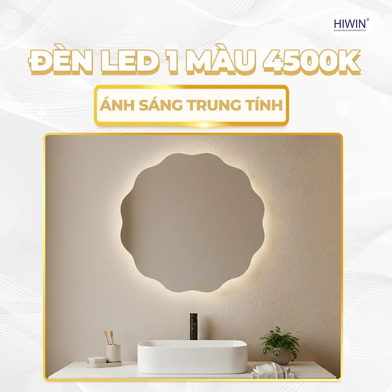 Gương đèn led cảm ứng hình tròn lượn sóng Hiwin M-C7070LD-H