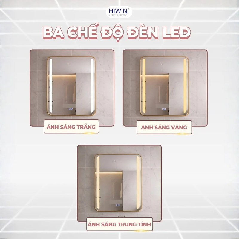 Gương đèn led hình chữ nhật khung inox Hiwin M-V5979LD-P