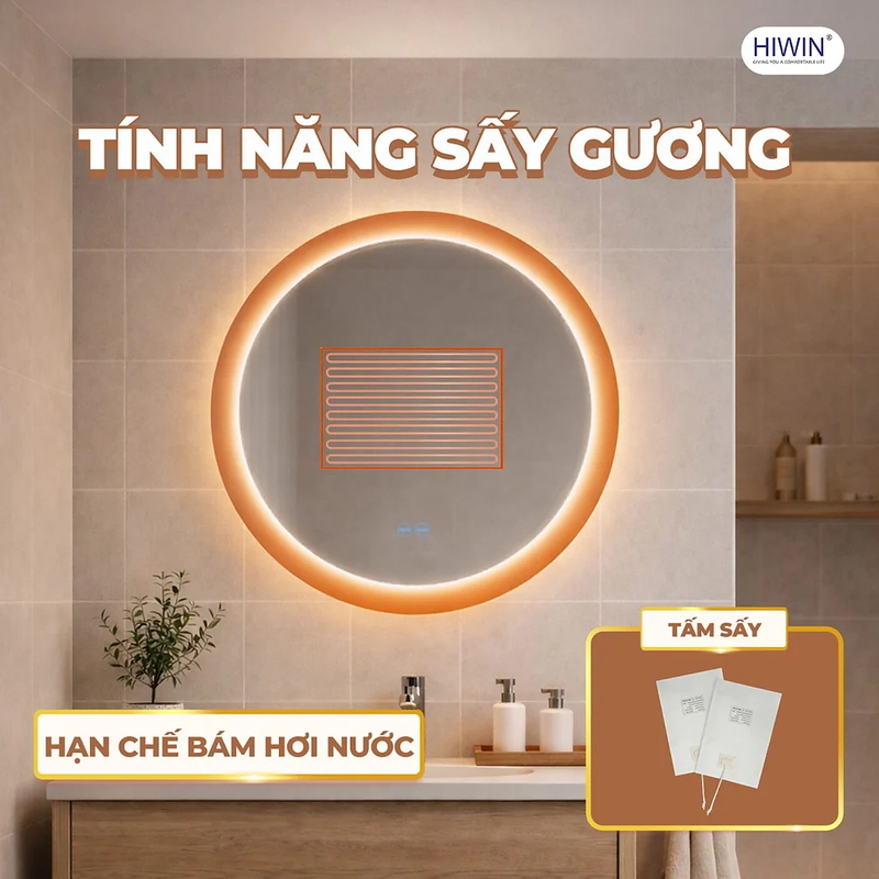 Gương tròn đèn led cảm ứng Hiwin M-C6060LD-W