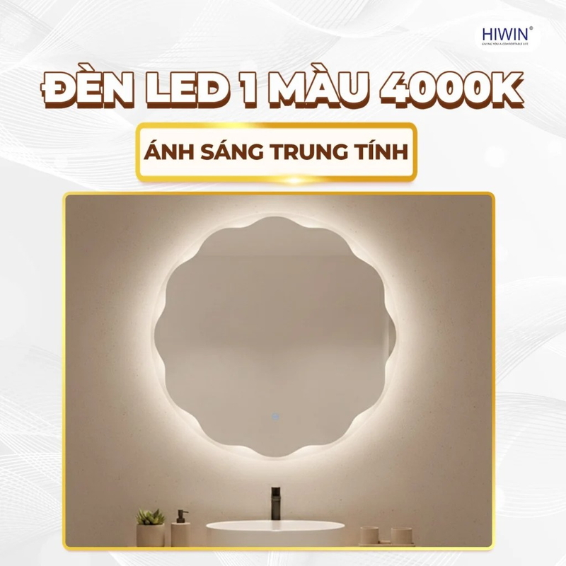 Gương đèn led cảm ứng hình tròn lượn sóng Hiwin M-C8080LW-H