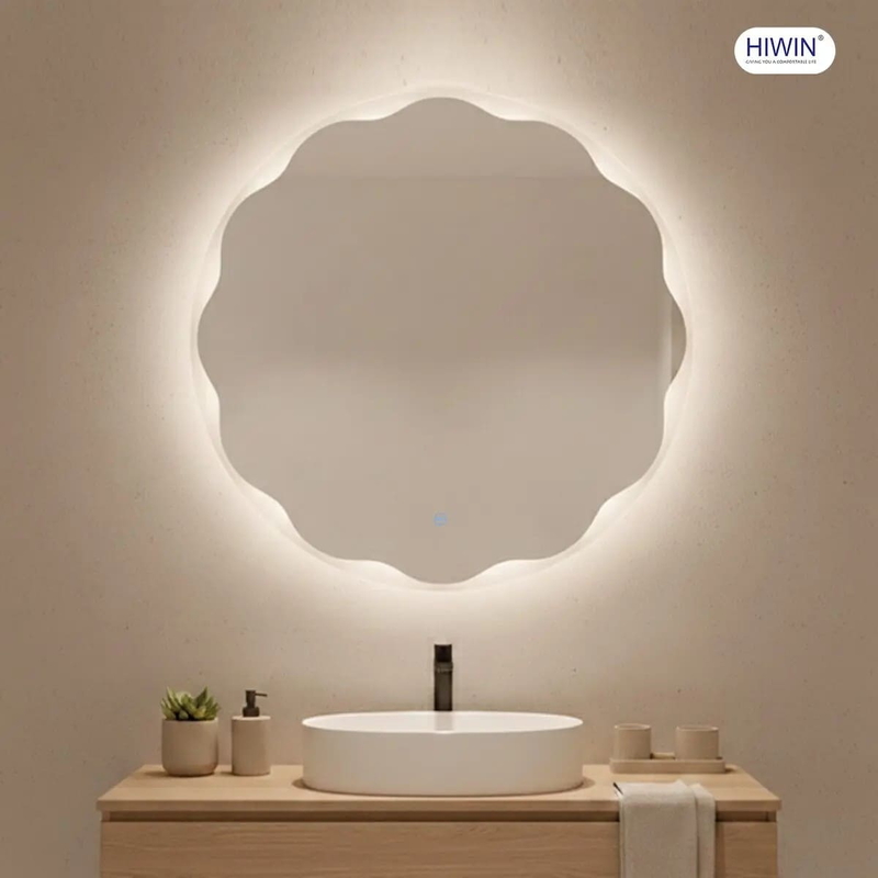 Gương đèn led cảm ứng hình tròn lượn sóng Hiwin M-C8080LW-H