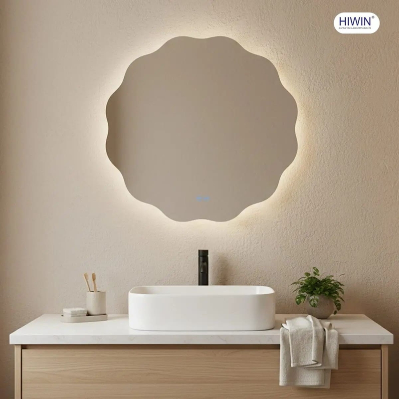 Gương đèn led cảm ứng hình tròn lượn sóng Hiwin M-C7070LD-H