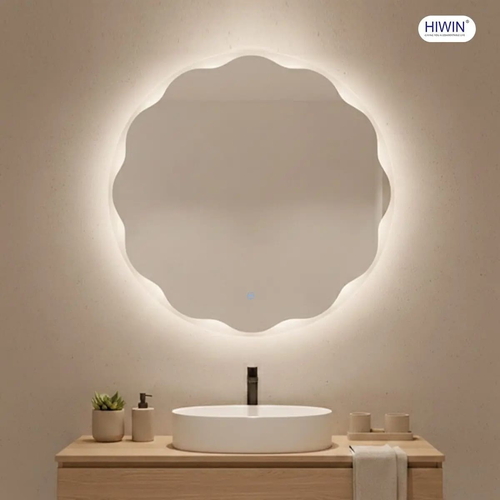 Gương đèn led cảm ứng hình tròn lượn sóng Hiwin M-C8080LW-H