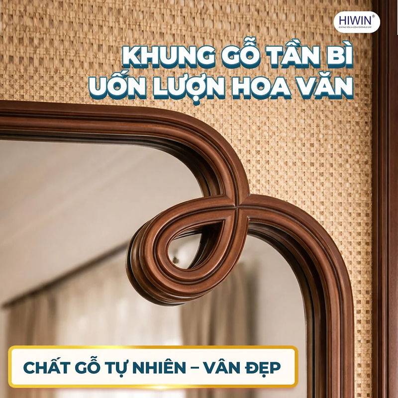 Gương hình chữ nhật đứng khung gỗ tần bì nghệ thuật Hiwin M-V62120-W