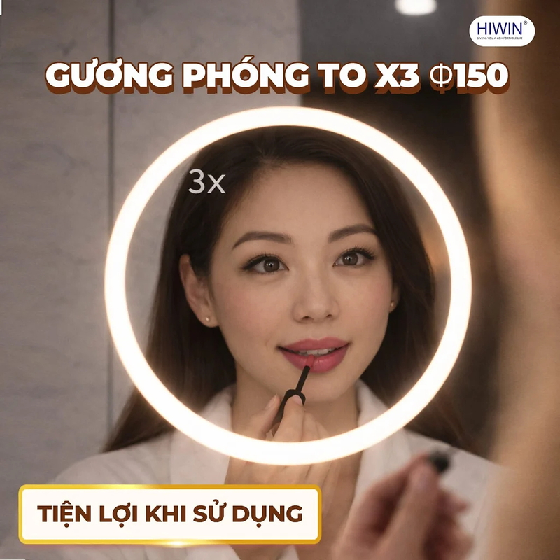 Gương led cảm ứng chữ nhật kèm gương phóng to 3x Hiwin RO14060LD3X-H