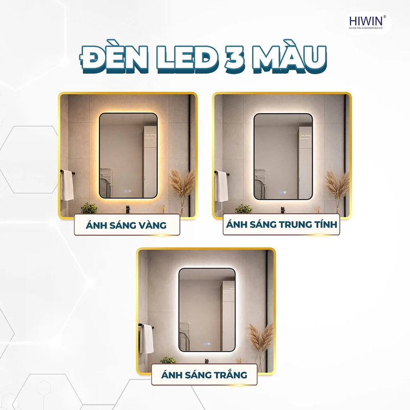Gương led cảm ứng hình chữ nhật khung màu đen Hiwin M-V4969LD-B