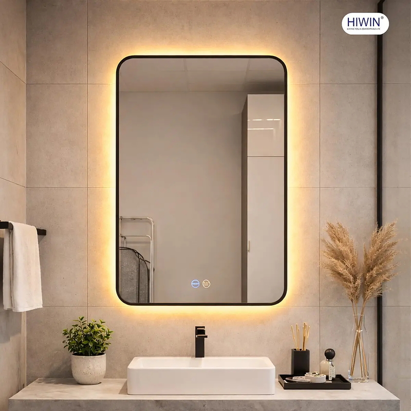 Gương led cảm ứng hình chữ nhật khung màu đen Hiwin M-V4969LD-B