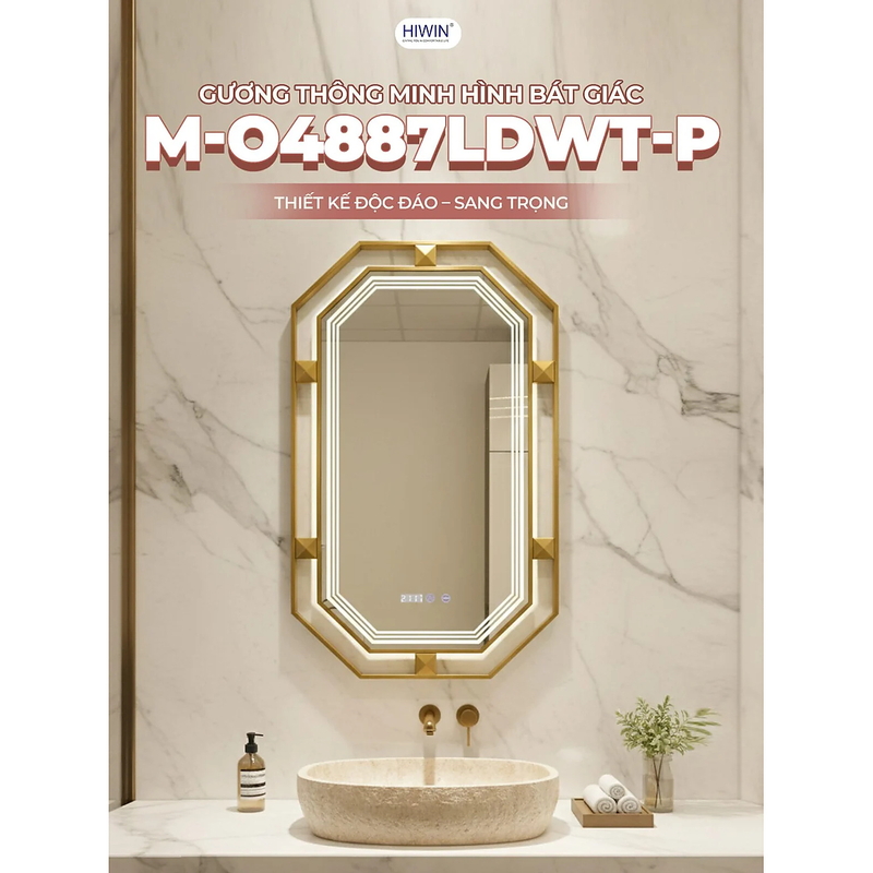Gương thông minh hình bát giác khung inox Hiwin M-O4887LDWT-P