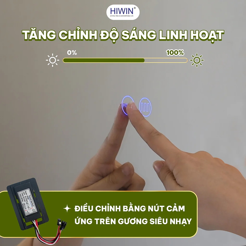 Gương thông minh hình chữ nhật đứng khung inox vàng xước Hiwin M-V8060LD-P