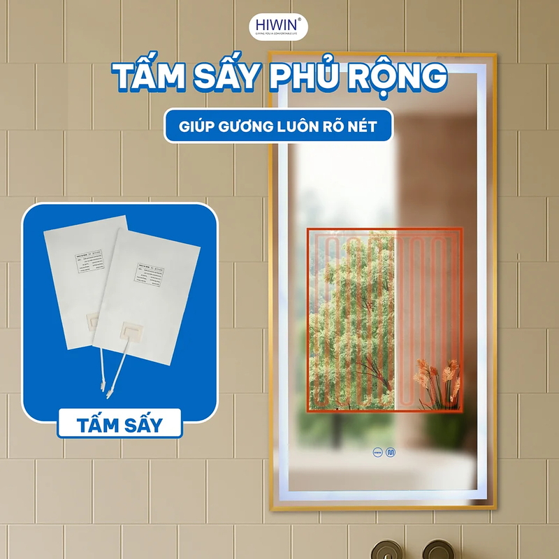 Gương thông minh hình chữ nhật khung màu vàng Hiwin M-V4898LD-P