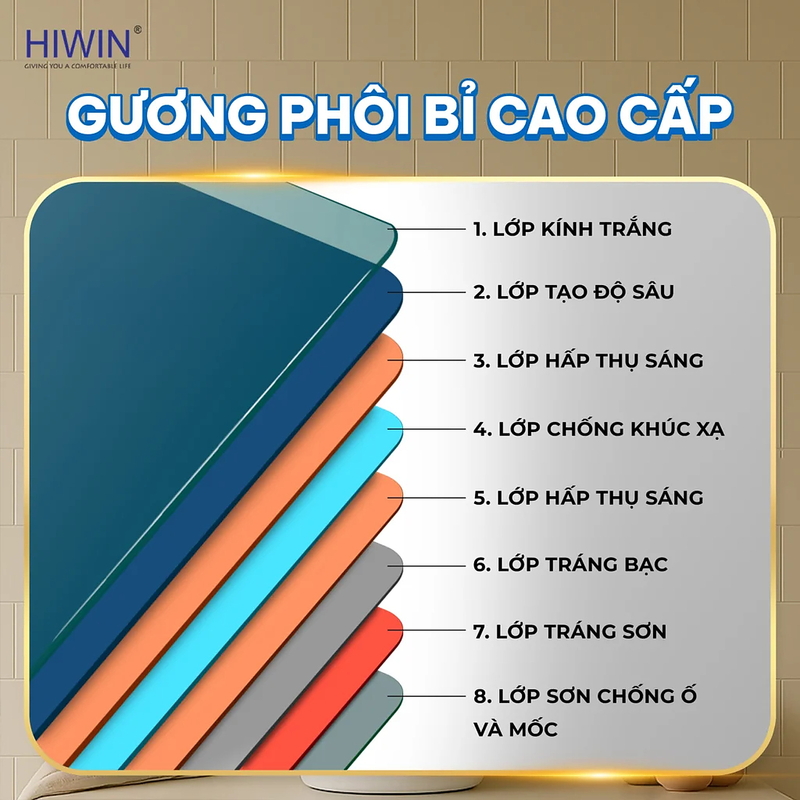 Gương thông minh hình chữ nhật khung màu vàng Hiwin M-V4898LD-P