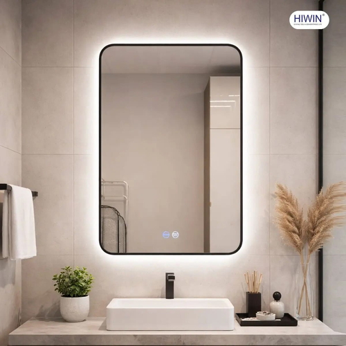 Gương led cảm ứng hình chữ nhật khung màu đen Hiwin M-V4969LD-B