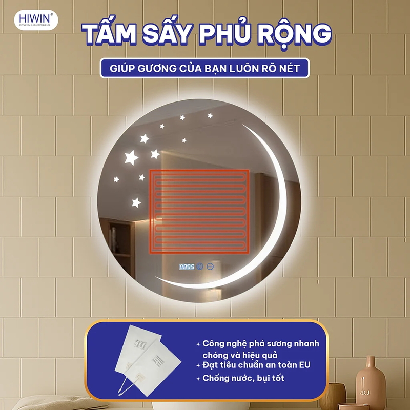 Gương thông minh hiện thị nhiệt độ và thời gian Hiwin M-C7070LDS-H