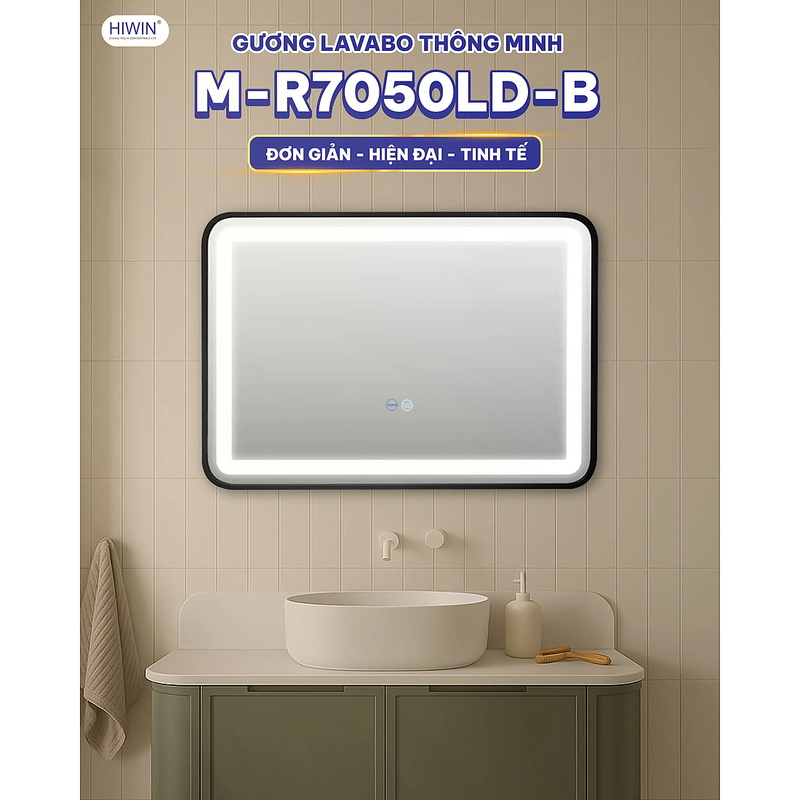 Gương thông minh hình chữ nhật khung màu đen Hiwin M-R7050LD-B