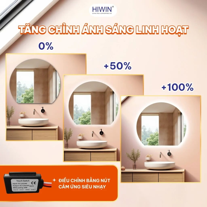 Gương thông minh tròn khuyết sang trọng Hiwin M-C8070-H