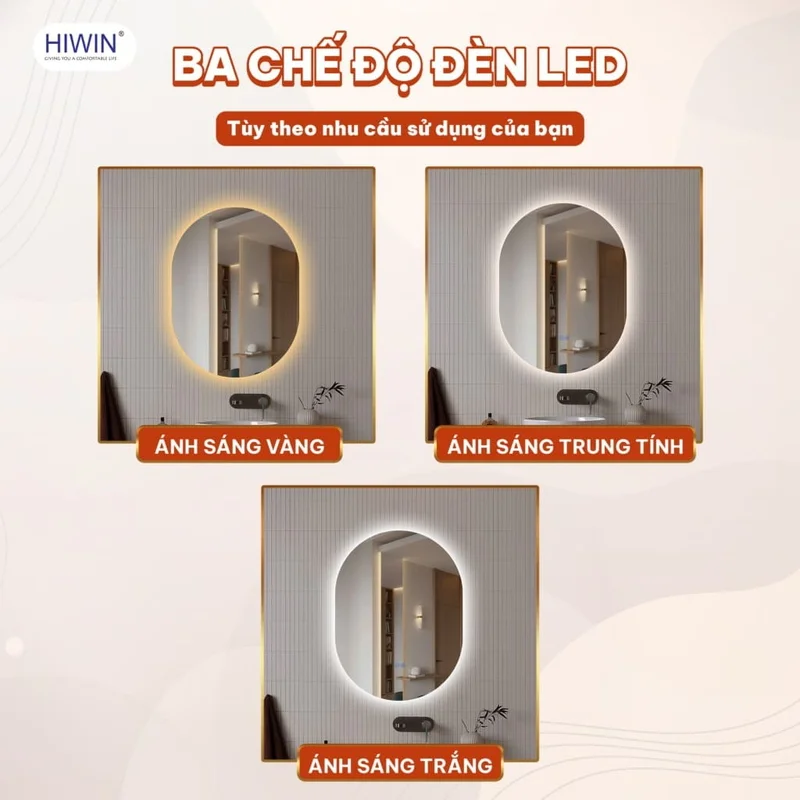 Gương Đèn LED Cảm Ứng Hình Bầu Dục Hiwin M-E6080LD-H