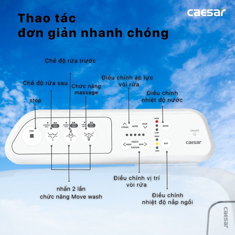 Bồn cầu 2 khối nắp thông minh Caesar CD1342/TAF400H
