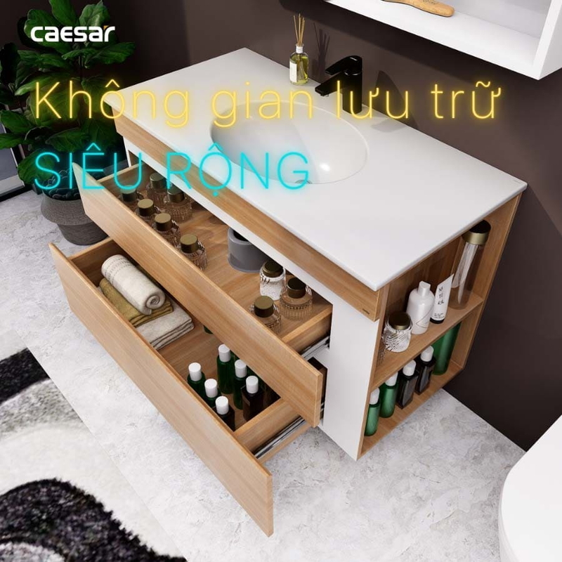 Tủ Lavabo treo tường Caesar EH15028DDRW7V (Không bao gồm vòi + chậu)