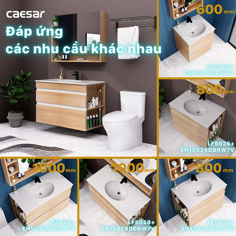 Tủ Lavabo treo tường Caesar EH15028DDRW7V (Không bao gồm vòi + chậu)