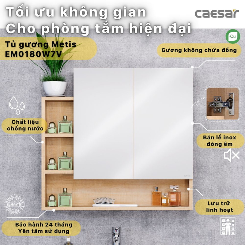 Tủ gương treo phòng tắm CAESAR EM0180W7V