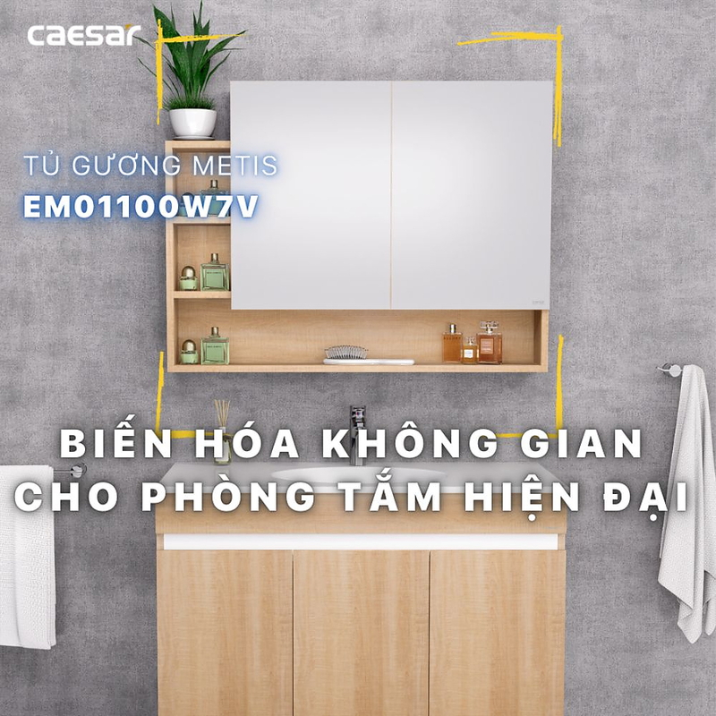Tủ gương treo phòng tắm CAESAR EM01100W7V