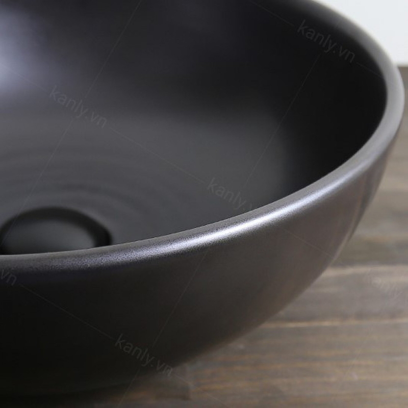 Chậu lavabo đặt bàn sứ tròn màu đen Kanly SU512