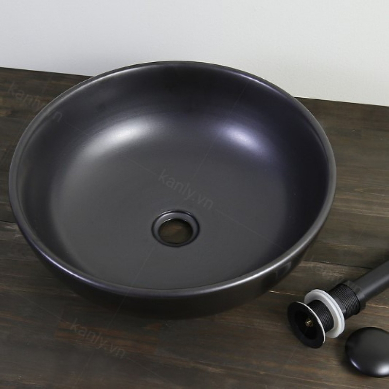 Chậu lavabo đặt bàn sứ tròn màu đen Kanly SU512